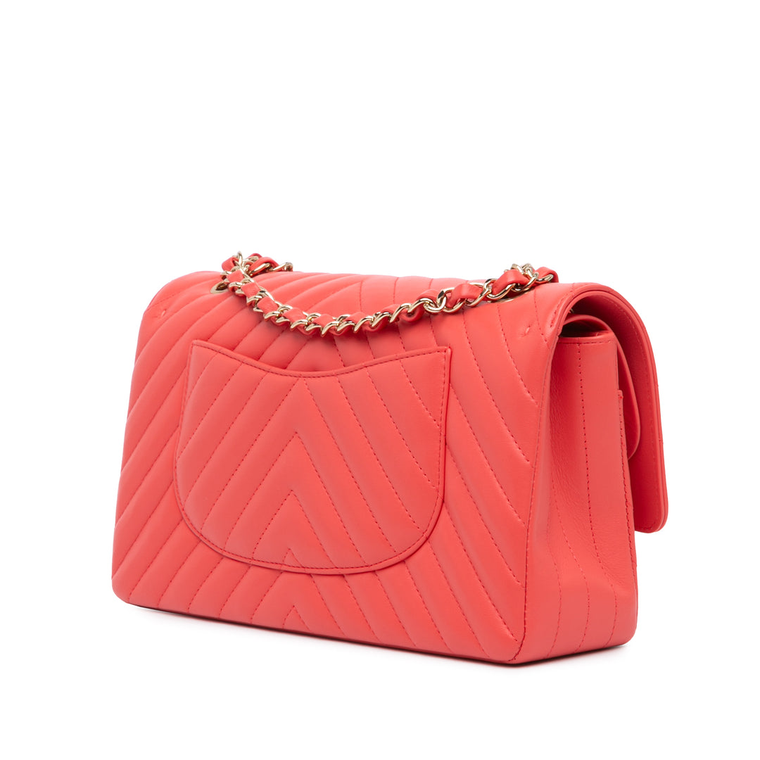 Medium Classic Chevron Lambskin Double Flap Red - Gaby Paris