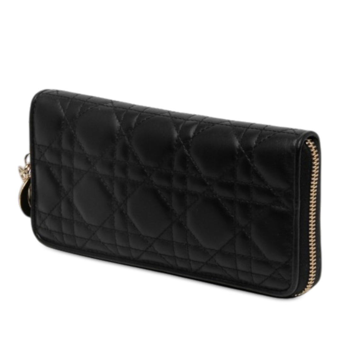 Dior Cannage Lady Dior Voyageur Portefeuille Cuir d'agneau Noir – vue 2 – GABY PARIS