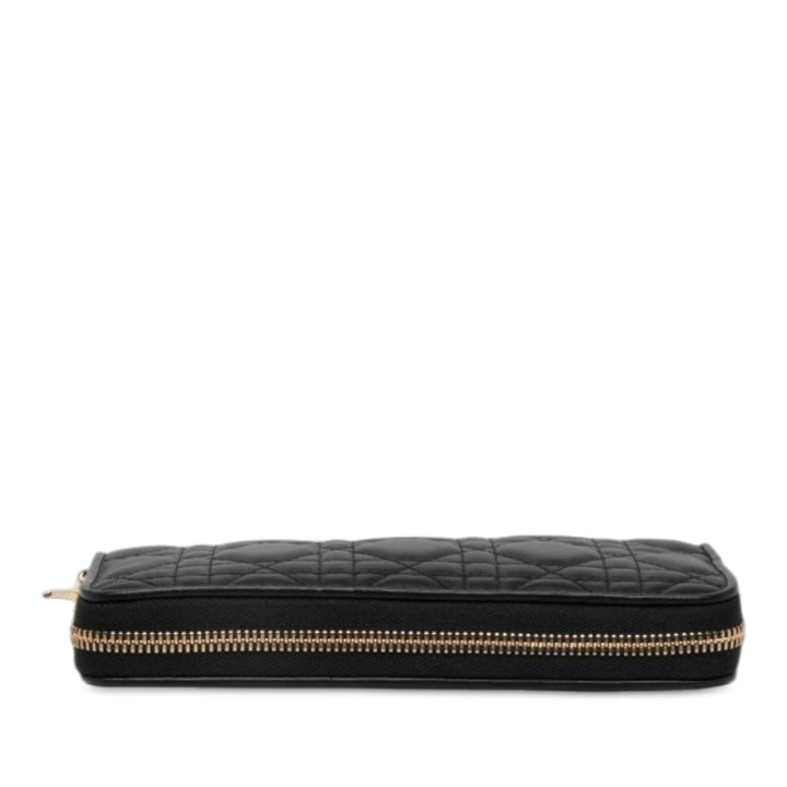 Dior Cannage Lady Dior Voyageur Portefeuille Cuir d'agneau Noir – vue 3 – GABY PARIS