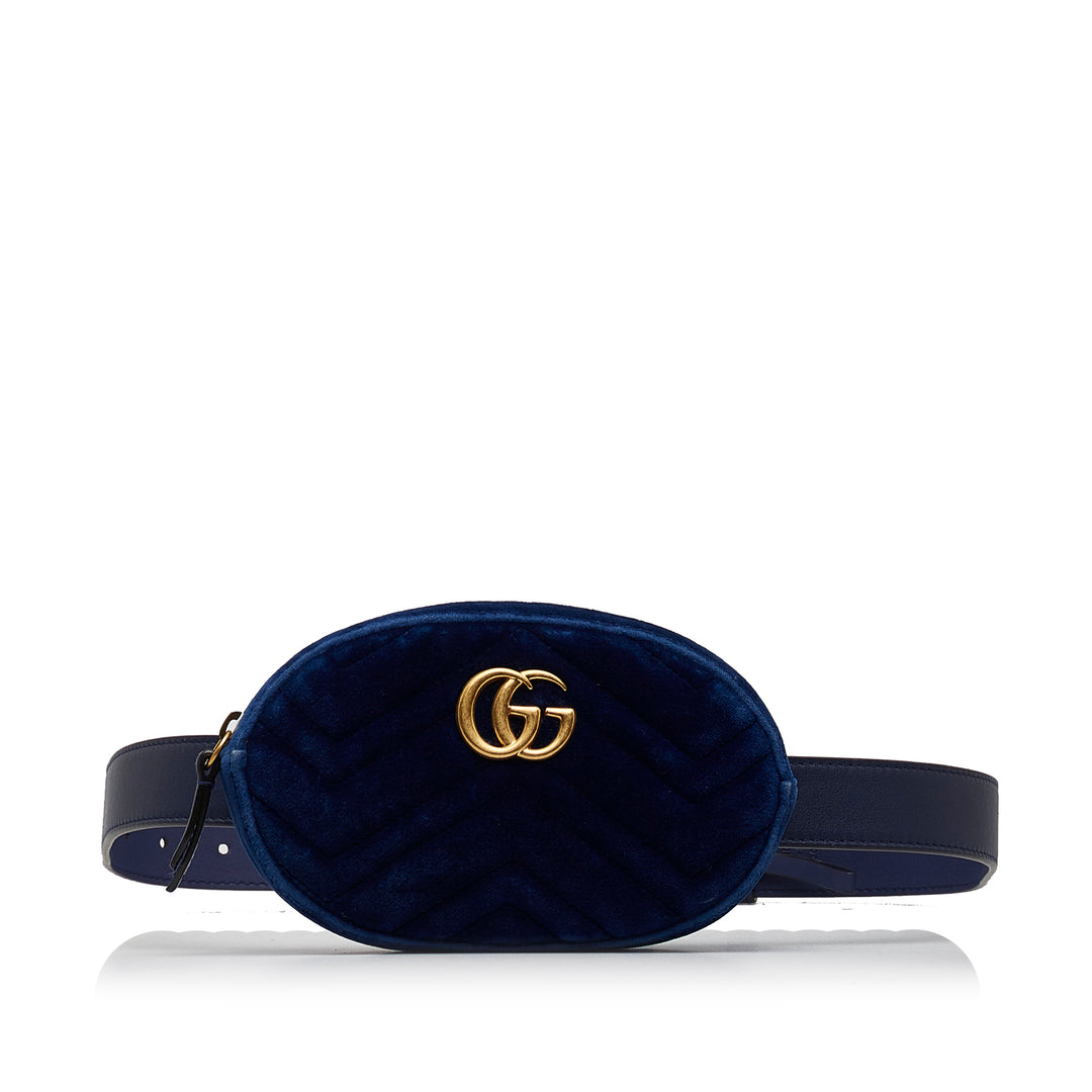 GG Marmont Matelasse Velvet Belt Bag Blue - Gaby Paris