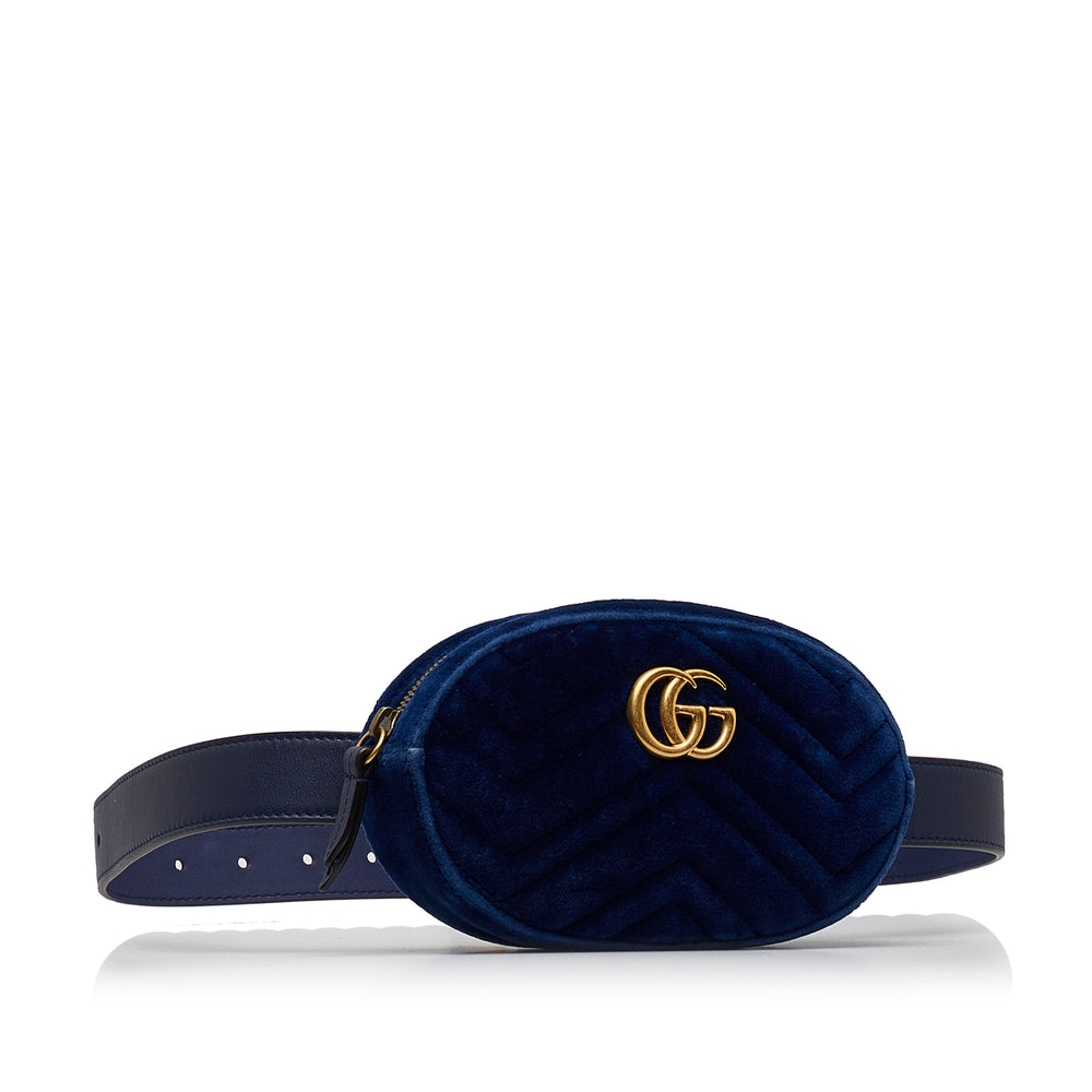 GG Marmont Matelasse Velvet Belt Bag Blue - Gaby Paris