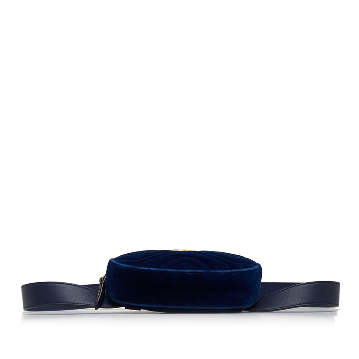 GG Marmont Matelasse Velvet Belt Bag Blue - Gaby Paris