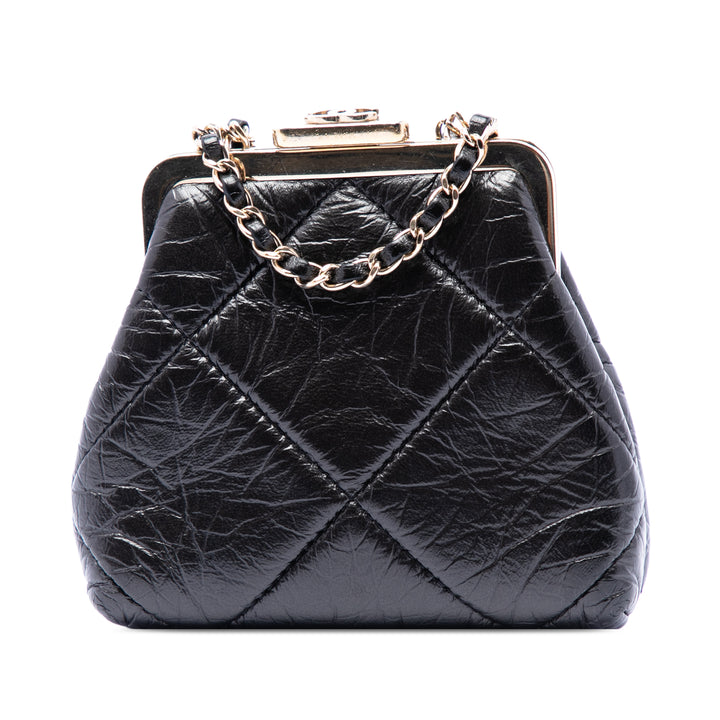 Chanel Matelassé vieilli Cuir d’agneau Kiss Lock Pochette avec chaîne