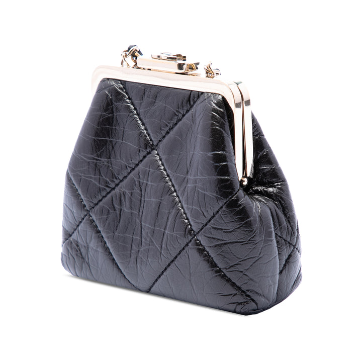 Chanel Matelassé vieilli Cuir d’agneau Kiss Lock Pochette avec chaîne
