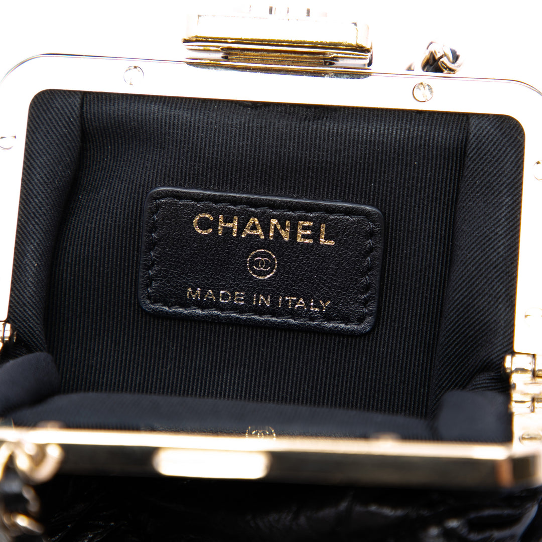 Chanel Matelassé vieilli Cuir d’agneau Kiss Lock Pochette avec chaîne