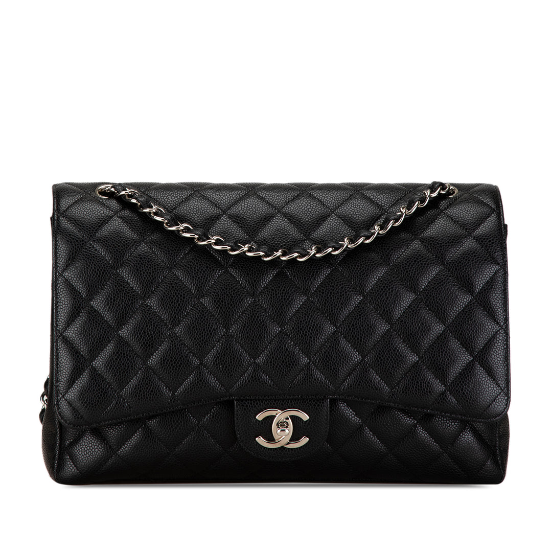 Maxi Classic Caviar Double Flap Black - Gaby Paris