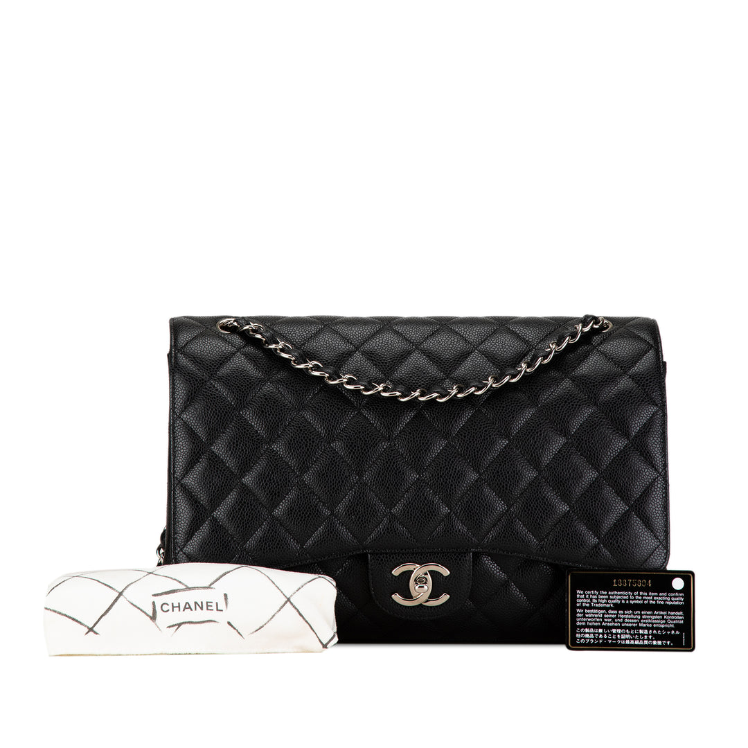 Maxi Classic Caviar Double Flap Black - Gaby Paris