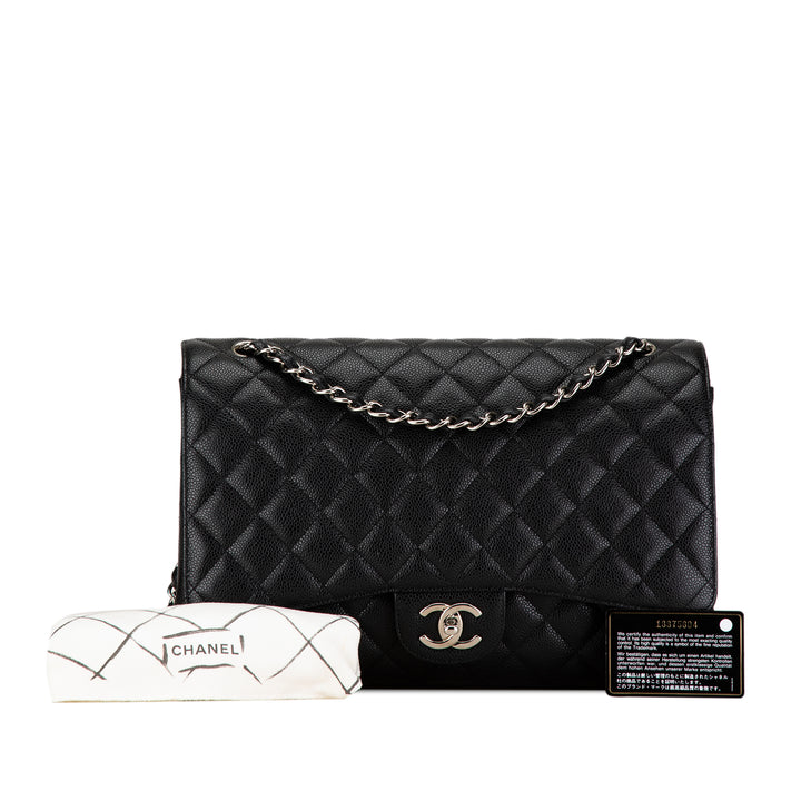Maxi Classic Caviar Double Flap Black - Gaby Paris