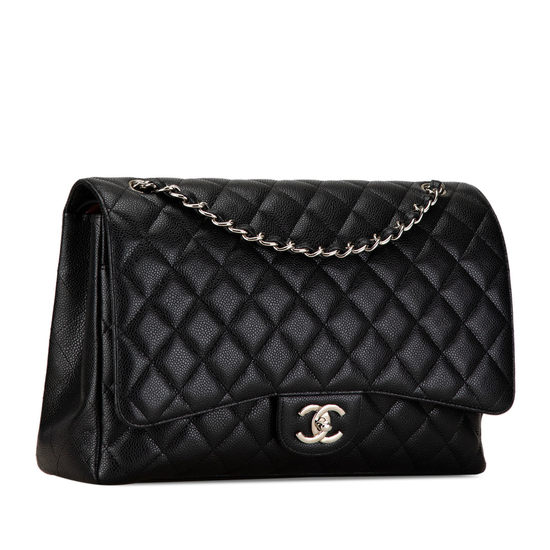 Maxi Classic Caviar Double Flap Black - Gaby Paris