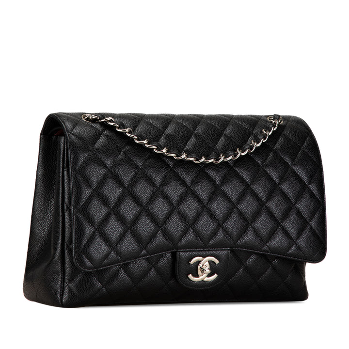 Maxi Classic Caviar Double Flap Black - Gaby Paris