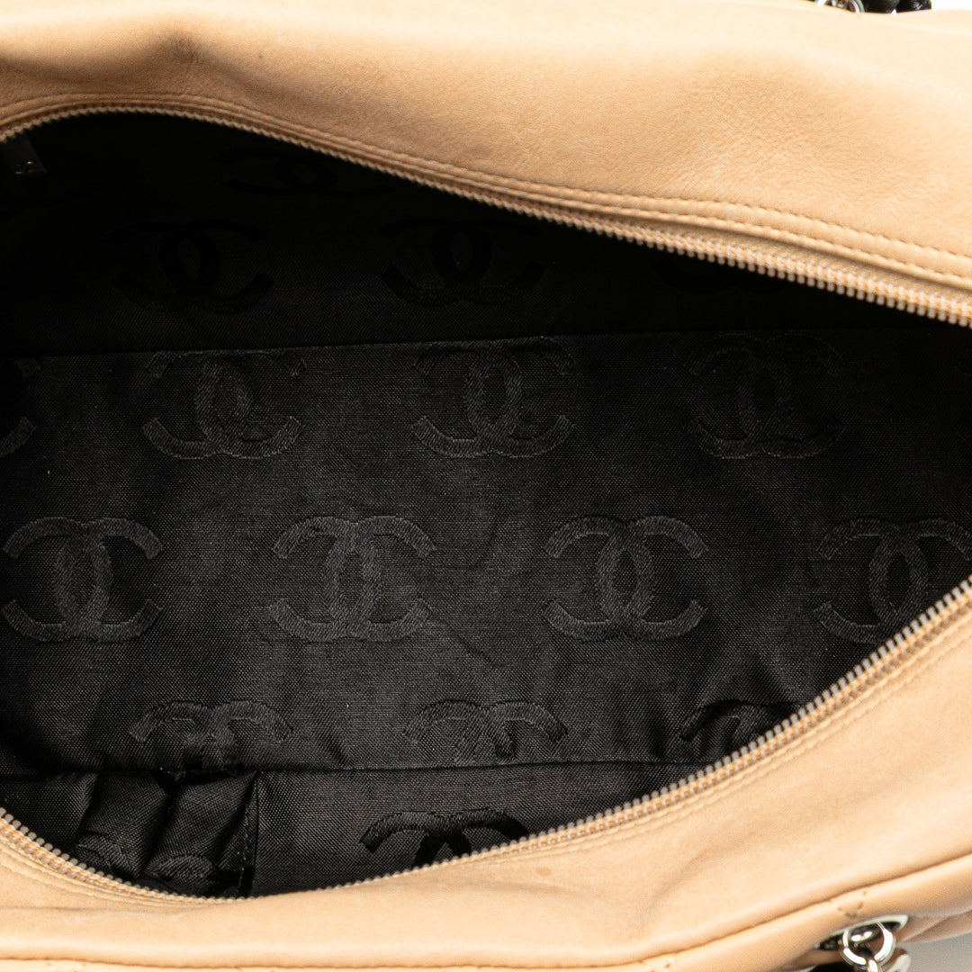 Large Quilted Lambskin Cambon Ligne Shoulder Bag Brown - Gaby Paris