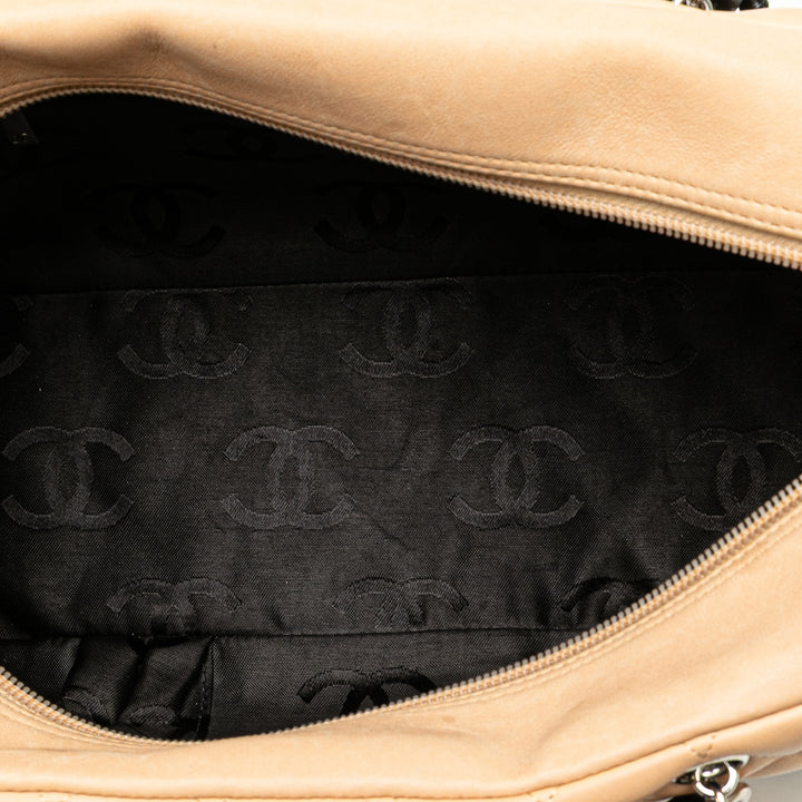 Large Quilted Lambskin Cambon Ligne Shoulder Bag Brown - Gaby Paris