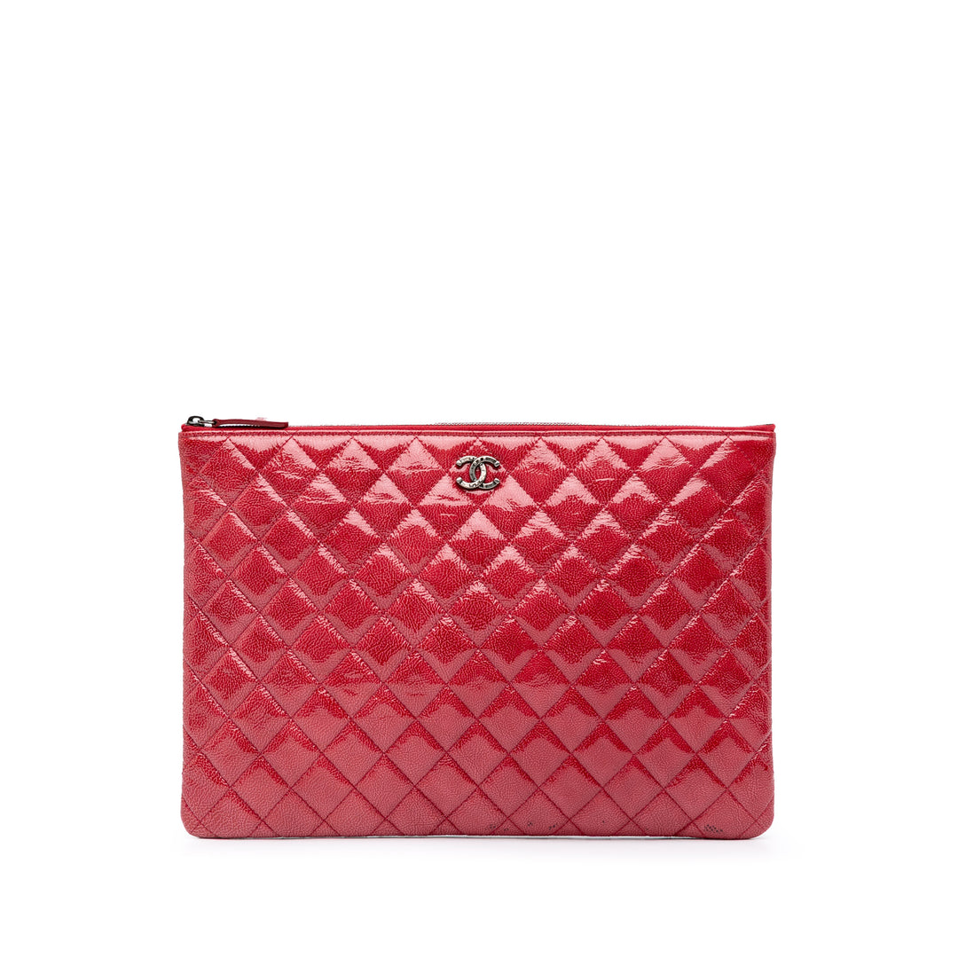 Large Quilted Patent O Case Clutch Red - Gaby Paris