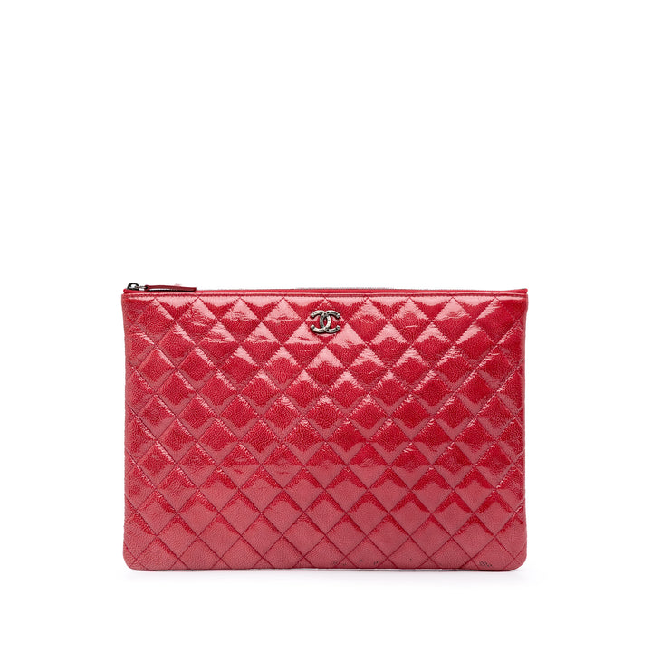 Large Quilted Patent O Case Clutch Red - Gaby Paris