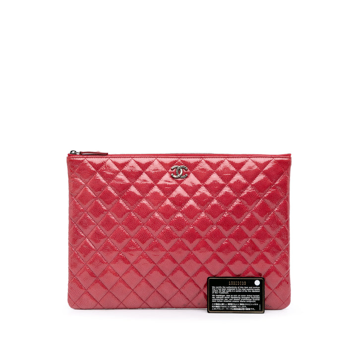 Large Quilted Patent O Case Clutch Red - Gaby Paris
