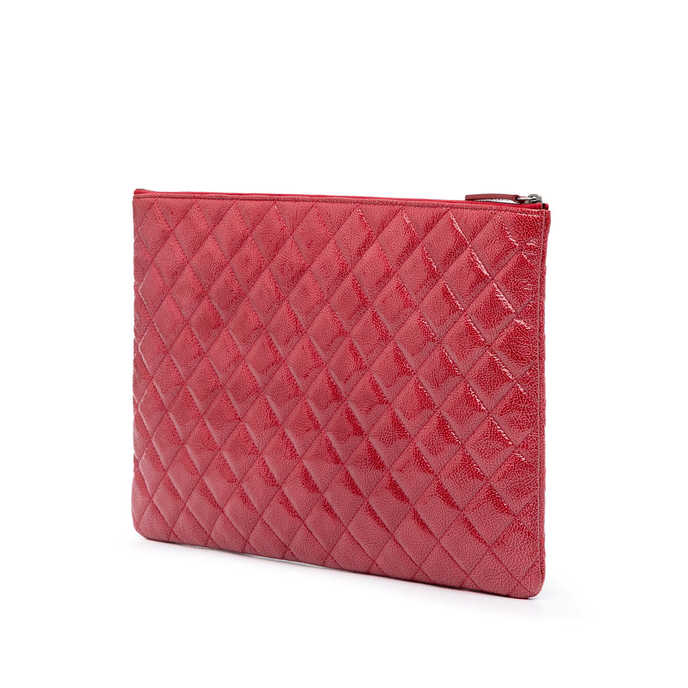 Large Quilted Patent O Case Clutch Red - Gaby Paris