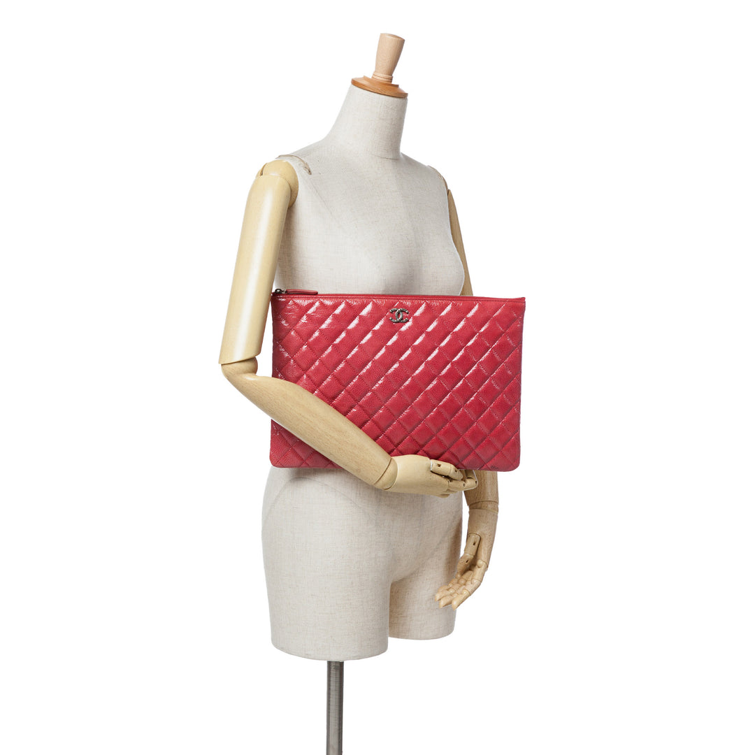 Large Quilted Patent O Case Clutch Red - Gaby Paris