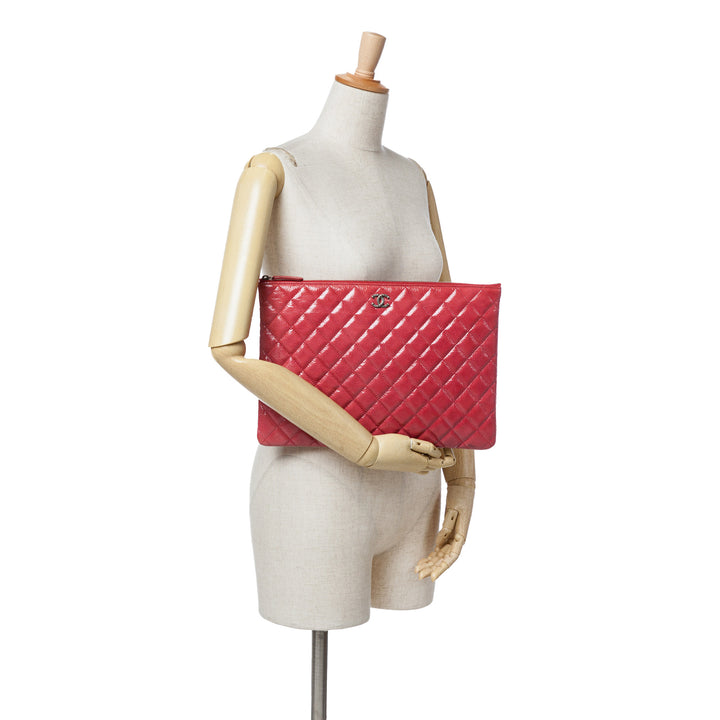 Large Quilted Patent O Case Clutch Red - Gaby Paris