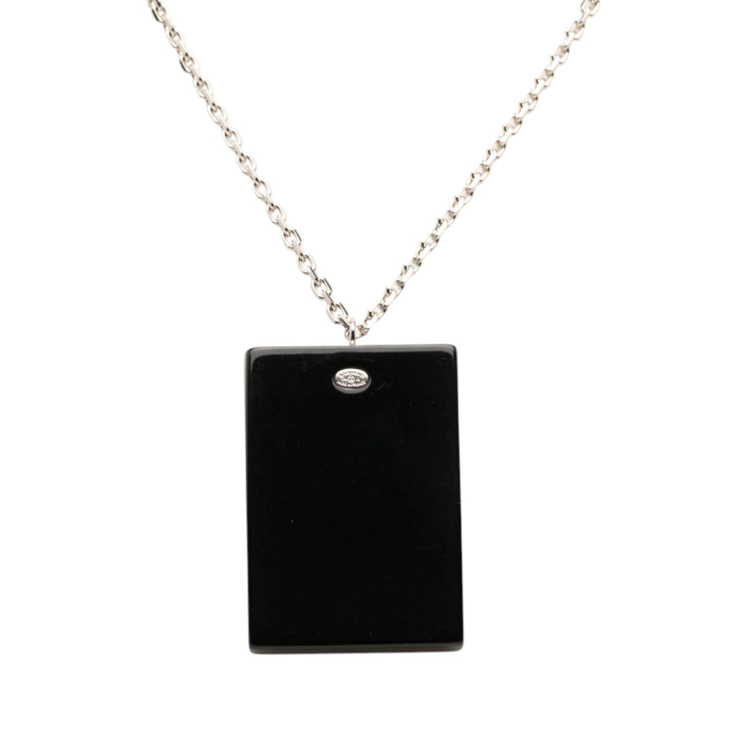 Chanel CC Brass Acrylic et Strass Pendant Collier Noir – vue 3 – GABY PARIS