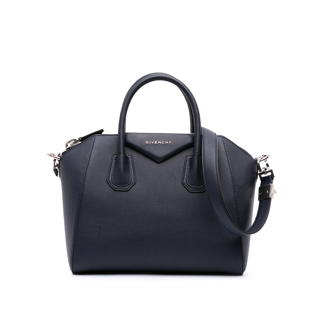 Small Grained Calfskin Antigona Satchel Blue - Gaby Paris