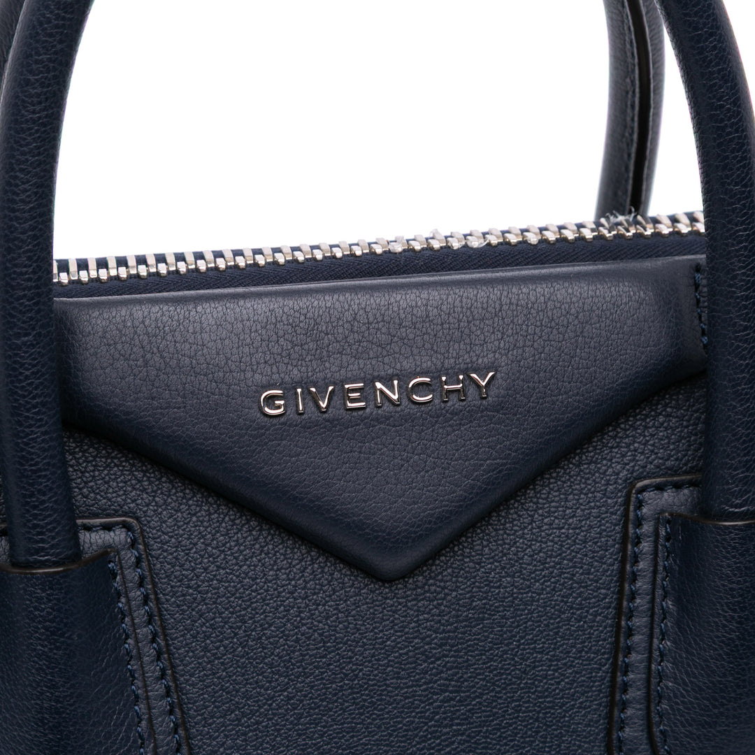 Small Grained Calfskin Antigona Satchel Blue - Gaby Paris