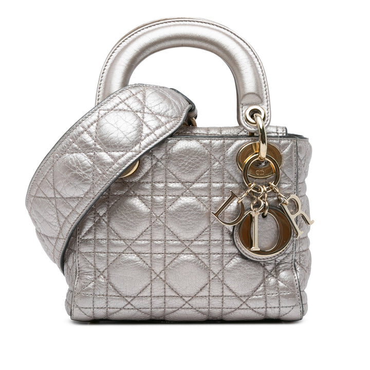 Dior Mini Metallic Calfskin Cannage Supple Lady Dior Silver - GABY PARIS