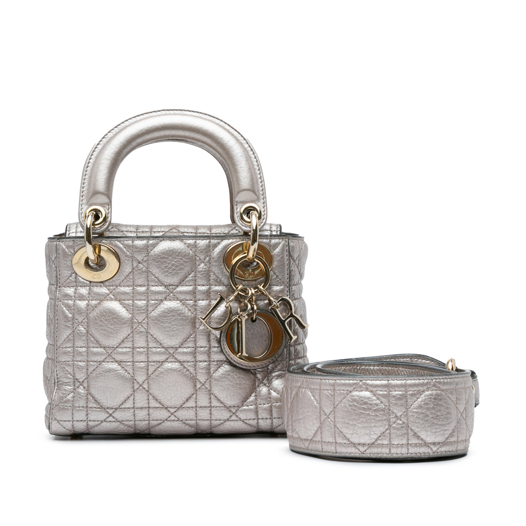 Dior Mini Metallic Calfskin Cannage Supple Lady Dior Silver - GABY PARIS