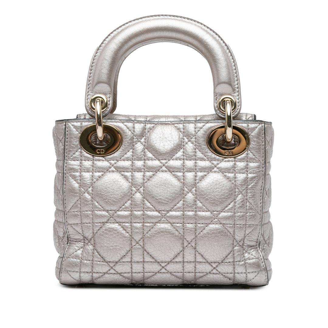 Dior Mini Metallic Calfskin Cannage Supple Lady Dior Silver - GABY PARIS