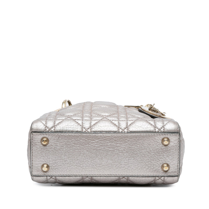 Dior Mini Metallic Calfskin Cannage Supple Lady Dior Silver - GABY PARIS