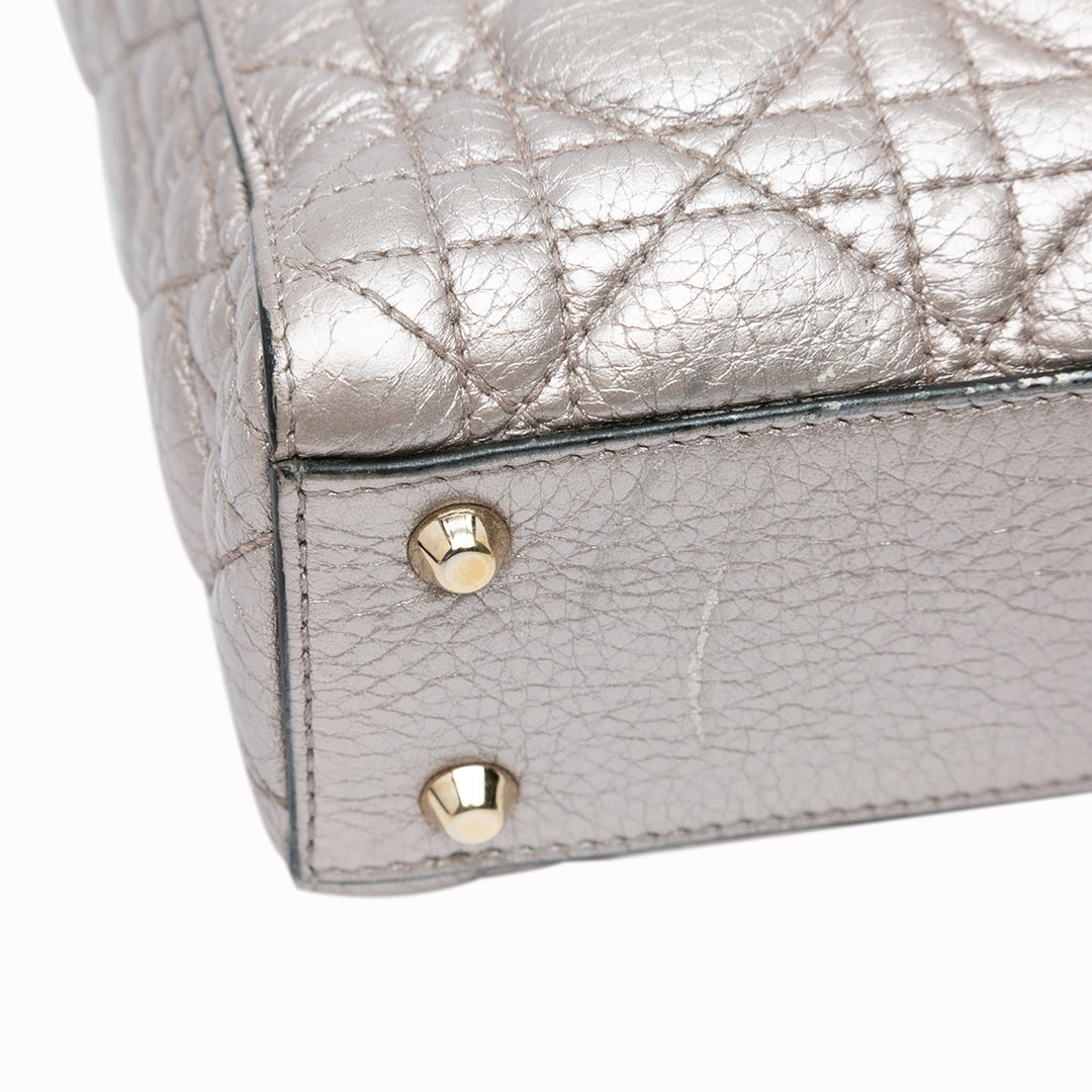 Dior Mini Metallic Calfskin Cannage Supple Lady Dior Silver - GABY PARIS