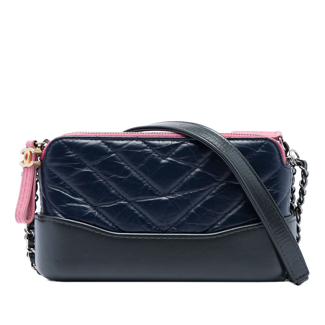 Chanel Tricolore Matelassé vieilli Gabrielle Double Zippé Pochette avec chaîne Cuir de veau Bleu – vue principale – GABY PARI