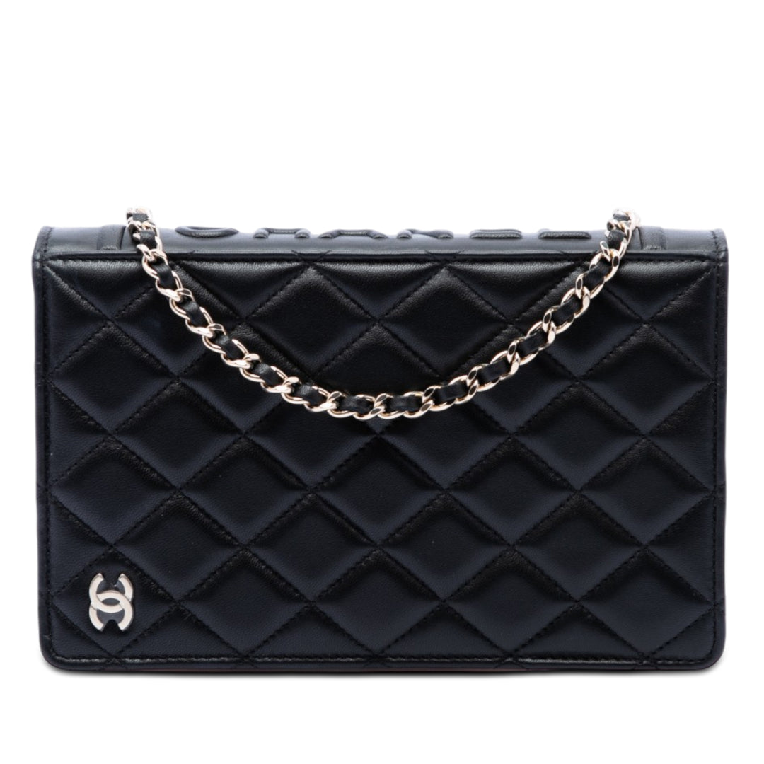 Matelassé Book Wallet on Chain Cuir d'agneau Noir