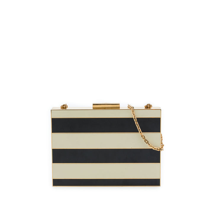 Valentino Rayé Émail et plaqué Boîte Minaudiere Pochette avec chaîne Other Noir – vue principale – GABY PARIS