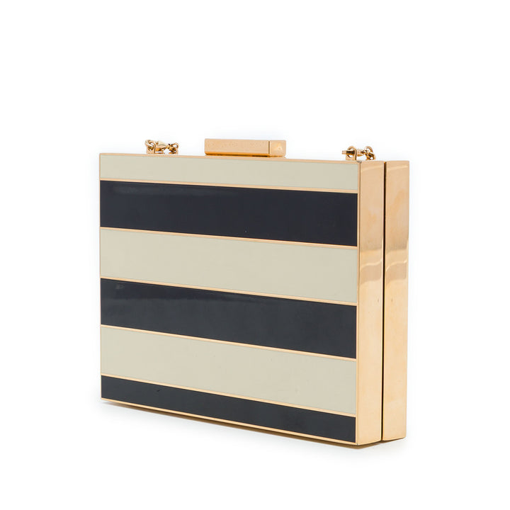 Valentino Rayé Émail et plaqué Boîte Minaudiere Pochette avec chaîne Other Noir – vue 2 – GABY PARIS