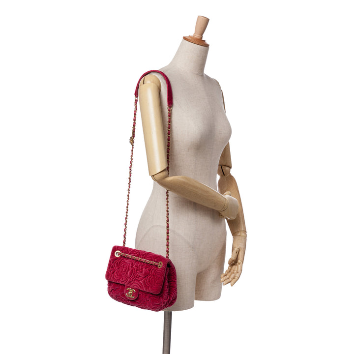 Mini Velvet Camellia Flap Red - Gaby Paris