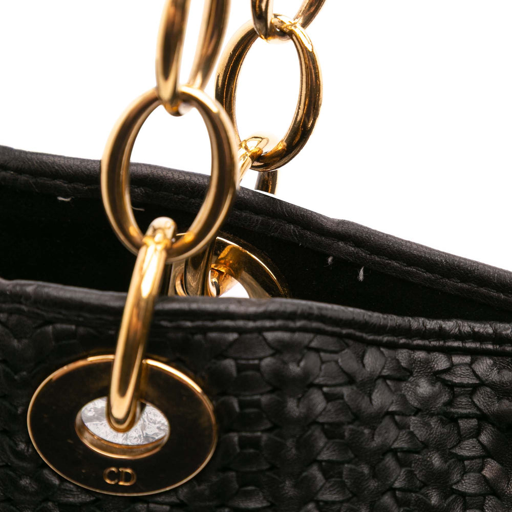 Large Woven Lambskin Lady Dior Soft Shopping Tote Black - Gaby Paris