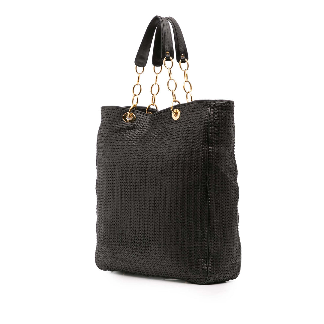 Large Woven Lambskin Lady Dior Soft Shopping Tote Black - Gaby Paris