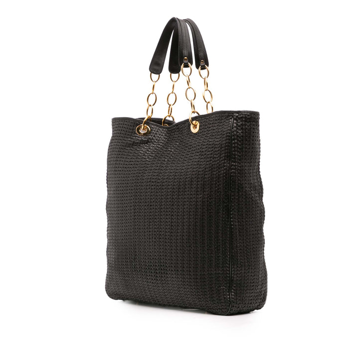 Large Woven Lambskin Lady Dior Soft Shopping Tote Black - Gaby Paris