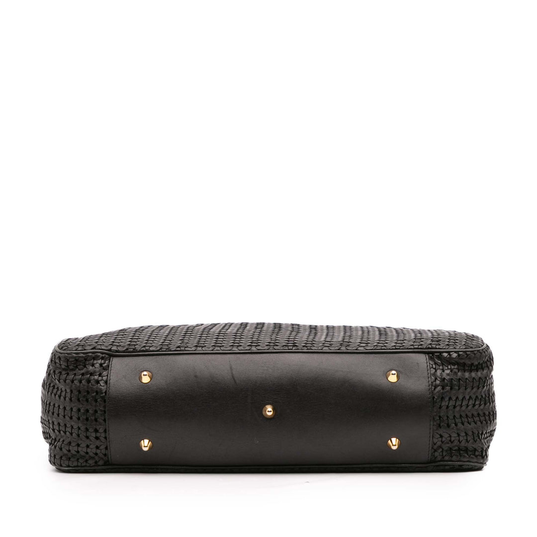 Large Woven Lambskin Lady Dior Soft Shopping Tote Black - Gaby Paris