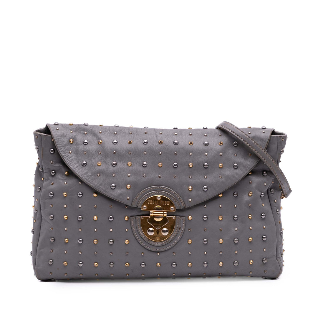 Studded Soft Calf Crossbody Gray - Gaby Paris