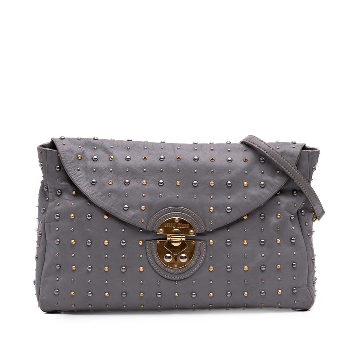 Studded Soft Calf Crossbody Gray - Gaby Paris
