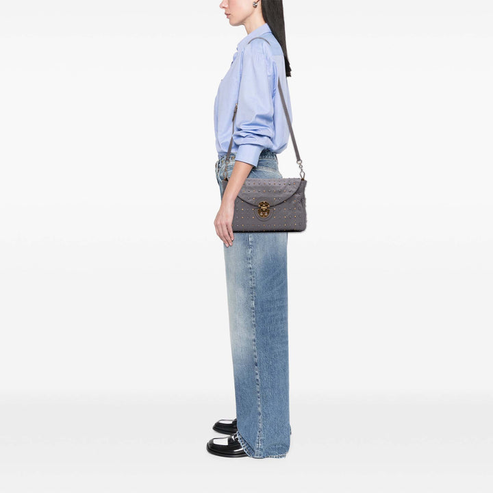 Studded Soft Calf Crossbody Gray - Gaby Paris