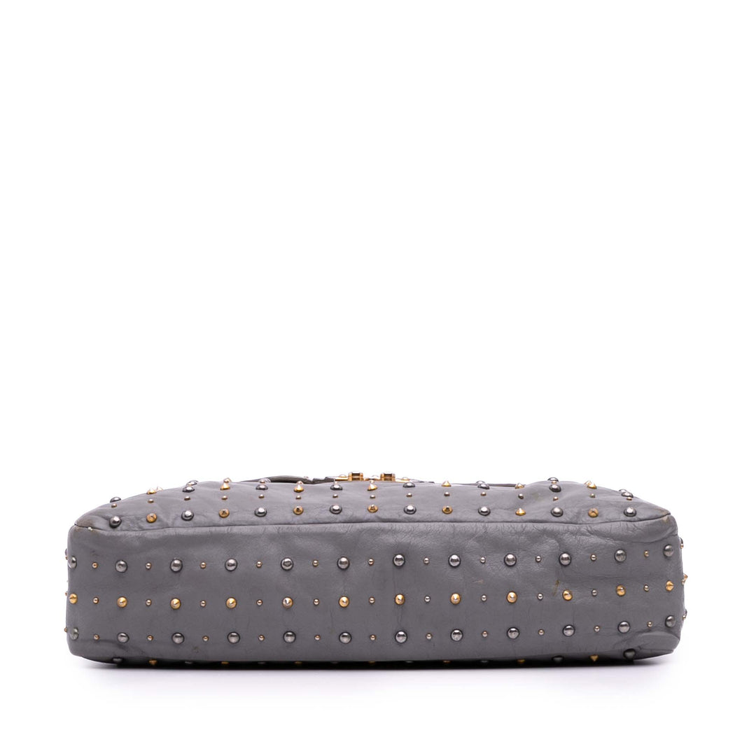 Studded Soft Calf Crossbody Gray - Gaby Paris