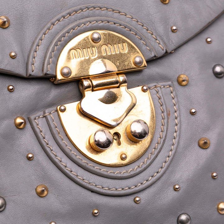 Studded Soft Calf Crossbody Gray - Gaby Paris