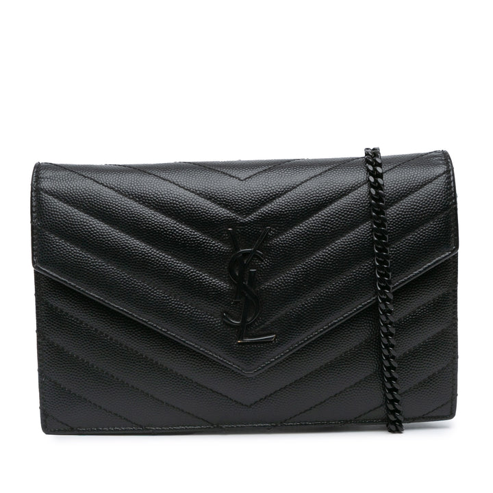 Grain De Poudre Chevron Monogram Monochrome Envelope Chain Wallet Black - Gaby Paris