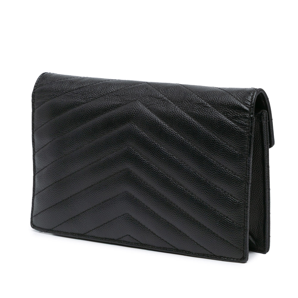 Grain De Poudre Chevron Monogram Monochrome Envelope Chain Wallet Black - Gaby Paris