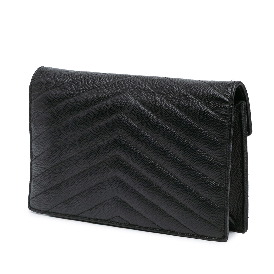 Grain De Poudre Chevron Monogram Monochrome Envelope Chain Wallet Black - Gaby Paris