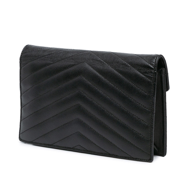 Grain De Poudre Chevron Monogram Monochrome Envelope Chain Wallet Black - Gaby Paris