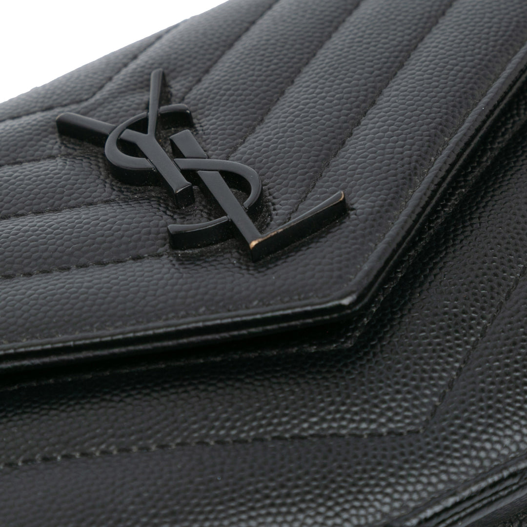 Grain De Poudre Chevron Monogram Monochrome Envelope Chain Wallet Black - Gaby Paris