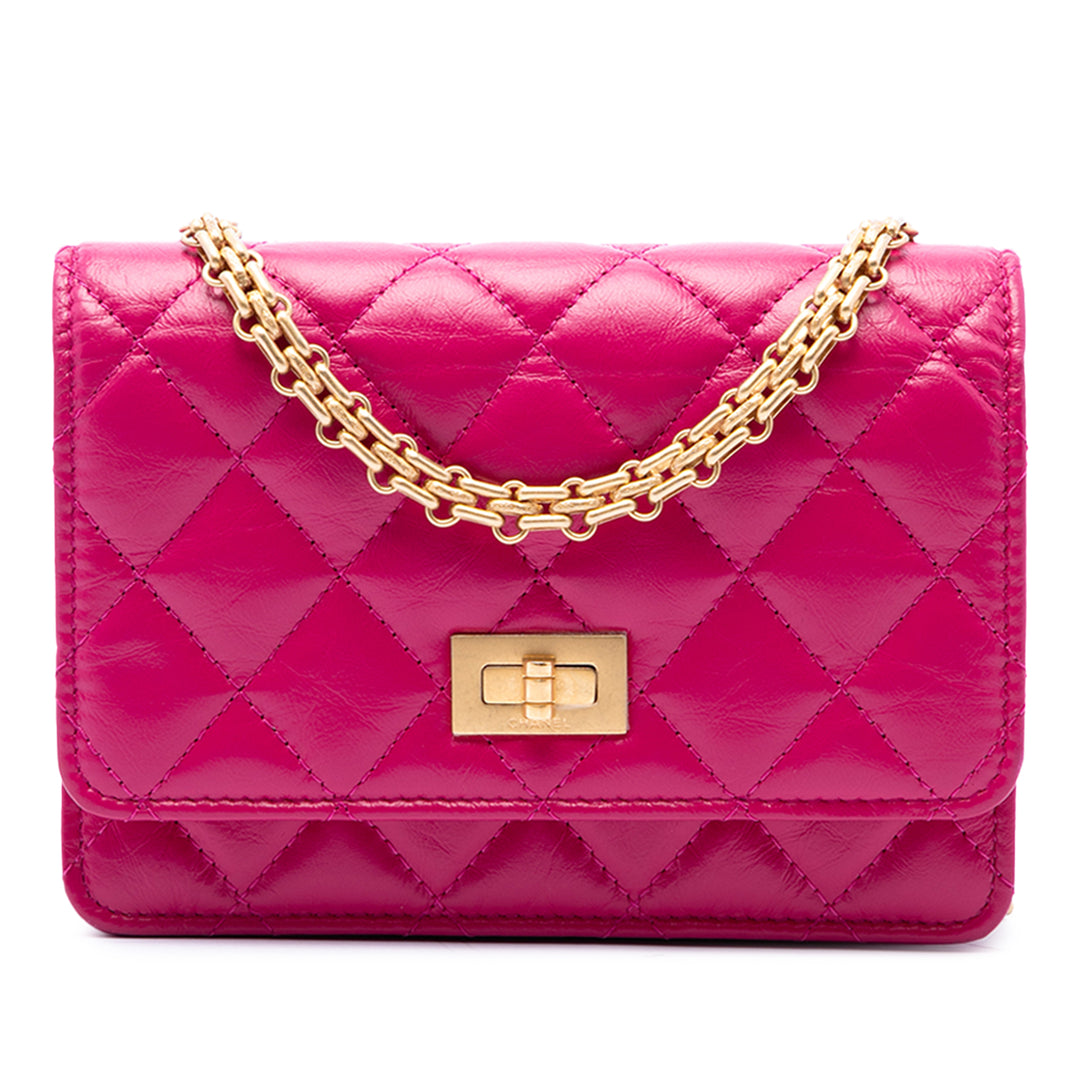 Chanel Sac bandoulière Matelassé vieilli Reissue 2.55 Wallet on Chain Mini Cuir de veau Rose – vue principale – GABY PARIS